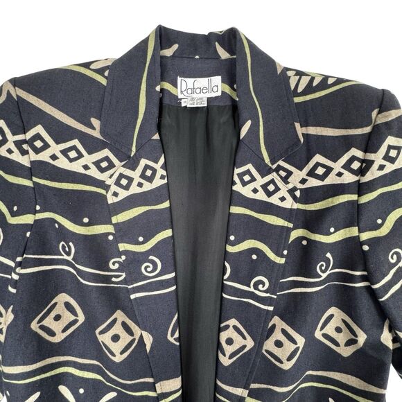 Vintage Rafaella Blazer Womens 8 Black Linen Cotton Southwestern Aztec Artsy 90s - Picture 5 of 16